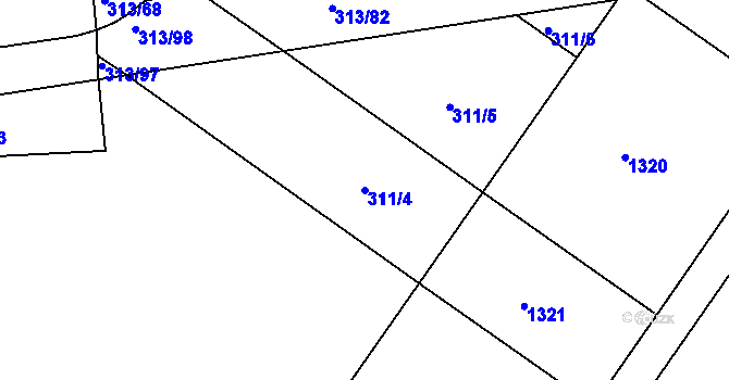 Parcela st. 311/4 v KÚ Martinice u Holešova, Katastrální mapa