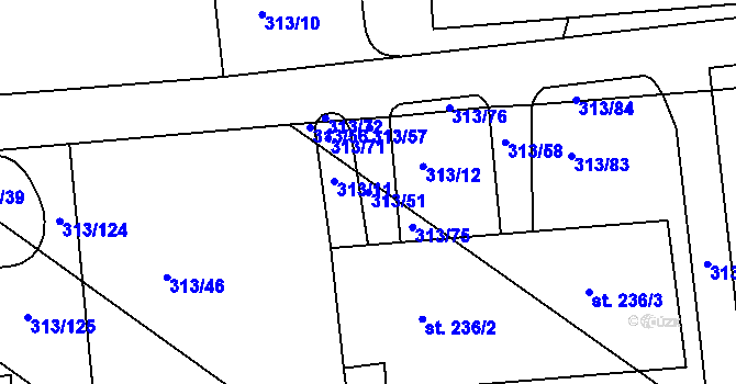 Parcela st. 313/51 v KÚ Martinice u Holešova, Katastrální mapa