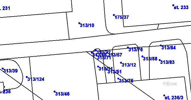 Parcela st. 313/72 v KÚ Martinice u Holešova, Katastrální mapa