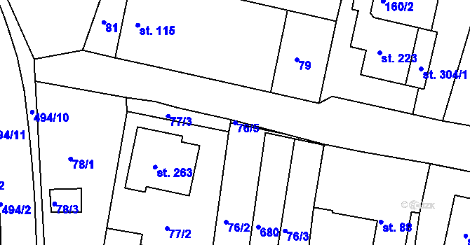 Parcela st. 76/5 v KÚ Martinice u Holešova, Katastrální mapa