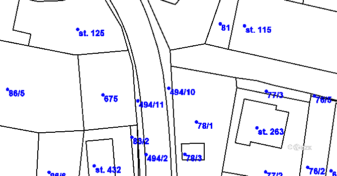 Parcela st. 494/10 v KÚ Martinice u Holešova, Katastrální mapa
