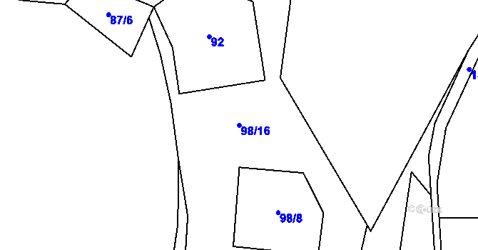 Parcela st. 98/16 v KÚ Skoranovice, Katastrální mapa