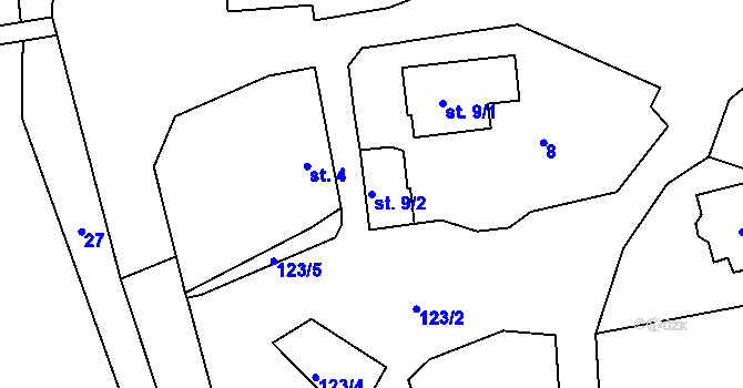 Parcela st. 9/2 v KÚ Skoranovice, Katastrální mapa