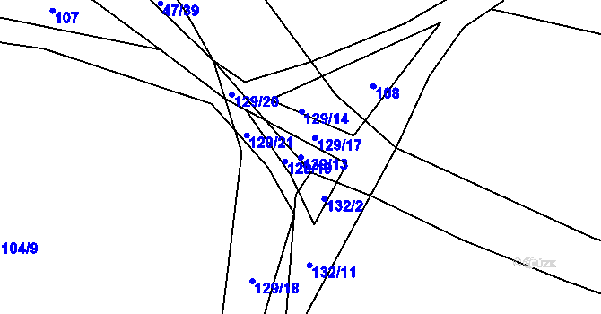 Parcela st. 129/13 v KÚ Skoranovice, Katastrální mapa
