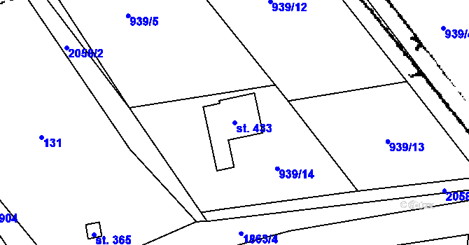 Parcela st. 433 v KÚ Martínkovice, Katastrální mapa
