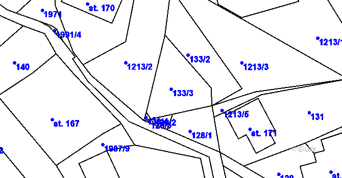 Parcela st. 133/3 v KÚ Mařenice, Katastrální mapa