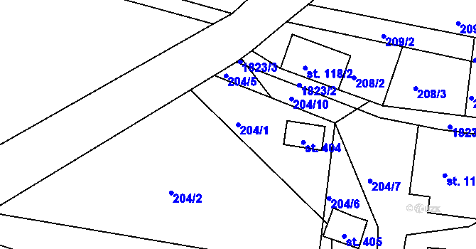 Parcela st. 204/1 v KÚ Mařenice, Katastrální mapa