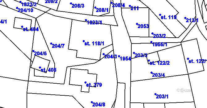 Parcela st. 204/3 v KÚ Mařenice, Katastrální mapa