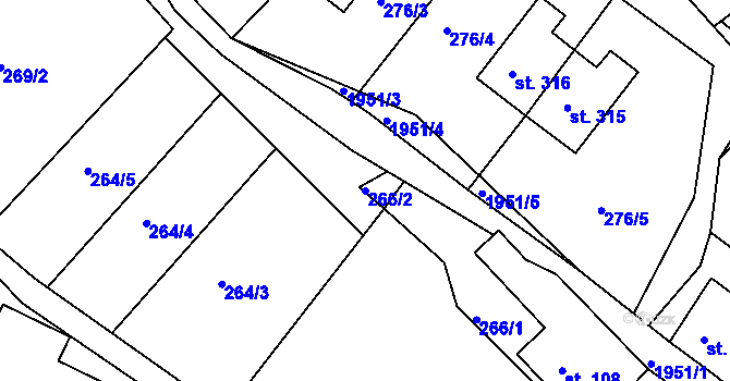 Parcela st. 266/2 v KÚ Mařenice, Katastrální mapa