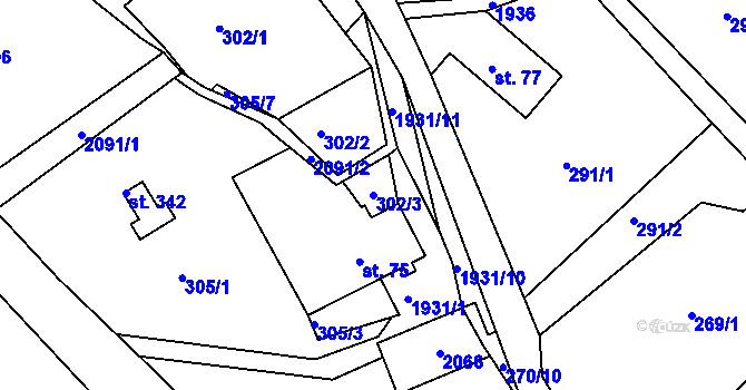 Parcela st. 302/3 v KÚ Mařenice, Katastrální mapa