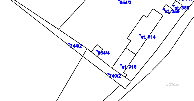 Parcela st. 654/4 v KÚ Mařenice, Katastrální mapa