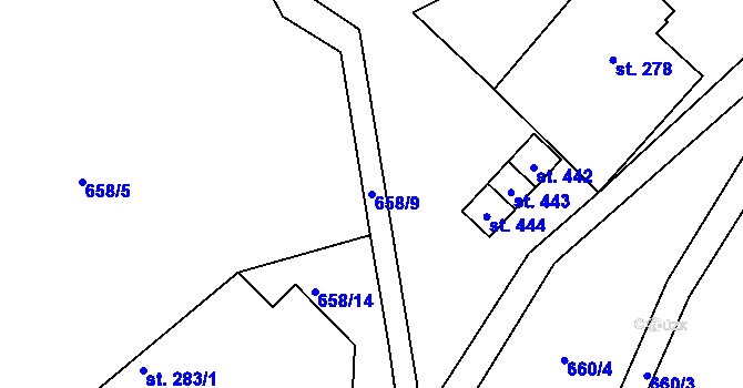 Parcela st. 658/9 v KÚ Mařenice, Katastrální mapa