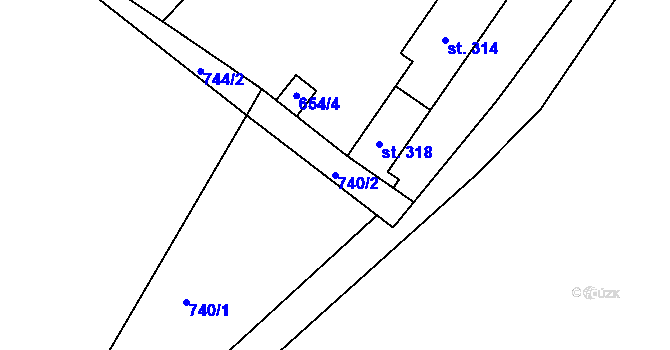 Parcela st. 740/2 v KÚ Mařenice, Katastrální mapa