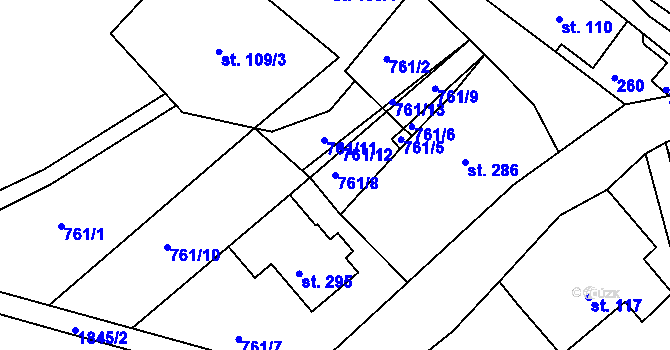 Parcela st. 761/8 v KÚ Mařenice, Katastrální mapa