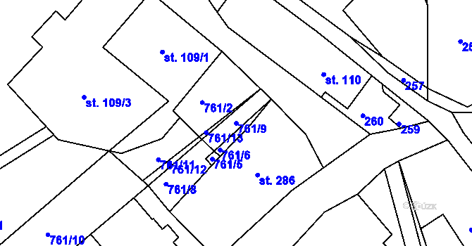 Parcela st. 761/9 v KÚ Mařenice, Katastrální mapa