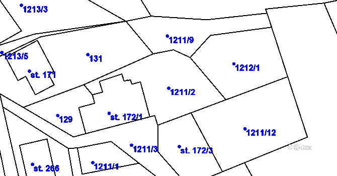 Parcela st. 1211/2 v KÚ Mařenice, Katastrální mapa