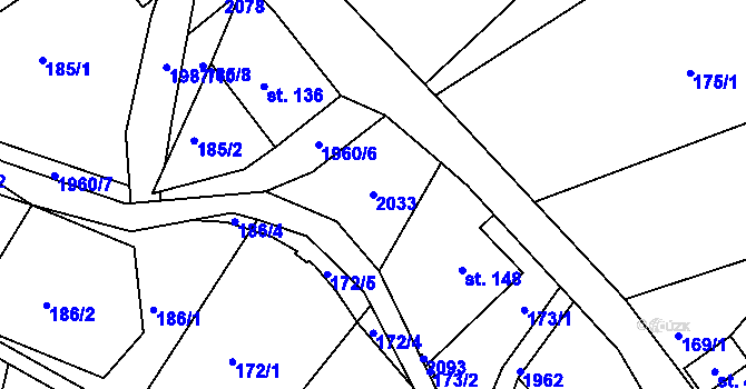 Parcela st. 2033 v KÚ Mařenice, Katastrální mapa