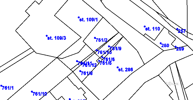 Parcela st. 761/13 v KÚ Mařenice, Katastrální mapa