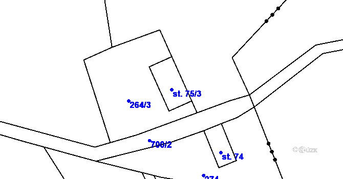 Parcela st. 75/3 v KÚ Mařeničky, Katastrální mapa