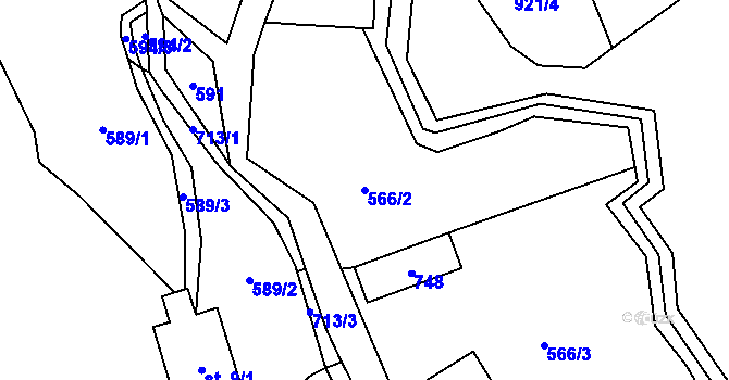 Parcela st. 566/2 v KÚ Mařeničky, Katastrální mapa