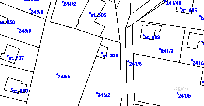 Parcela st. 338 v KÚ Masečín, Katastrální mapa