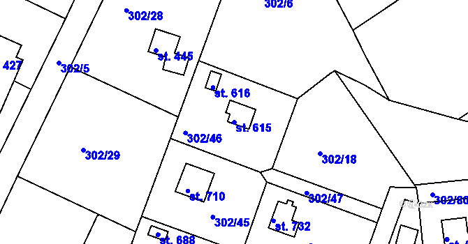 Parcela st. 615 v KÚ Masečín, Katastrální mapa