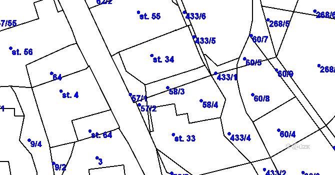 Parcela st. 58/3 v KÚ Masečín, Katastrální mapa