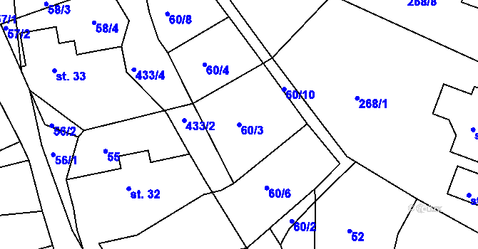 Parcela st. 60/3 v KÚ Masečín, Katastrální mapa