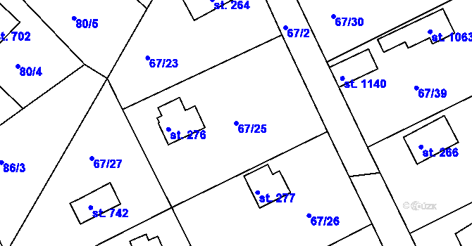 Parcela st. 67/25 v KÚ Masečín, Katastrální mapa