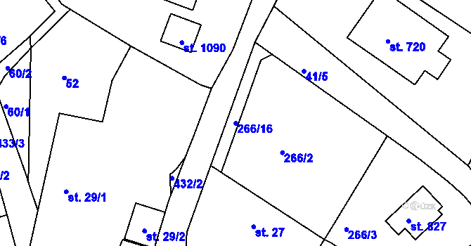 Parcela st. 266/16 v KÚ Masečín, Katastrální mapa