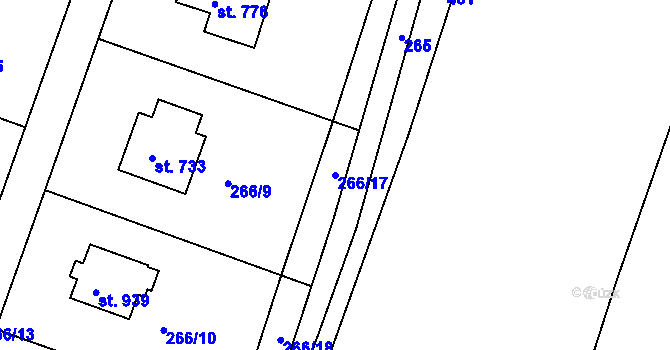Parcela st. 266/17 v KÚ Masečín, Katastrální mapa