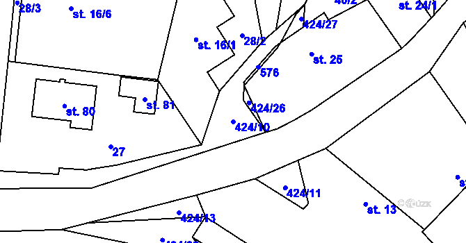 Parcela st. 424/10 v KÚ Máslojedy, Katastrální mapa