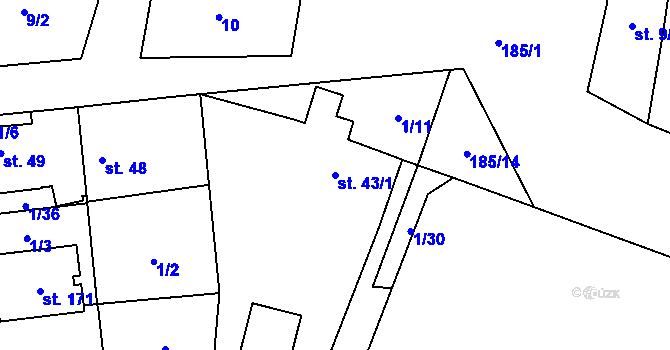 Parcela st. 43/1 v KÚ Máslovice, Katastrální mapa