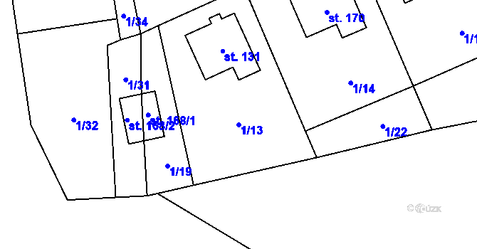 Parcela st. 1/13 v KÚ Máslovice, Katastrální mapa