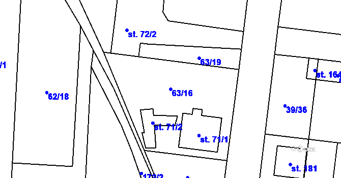 Parcela st. 63/16 v KÚ Máslovice, Katastrální mapa
