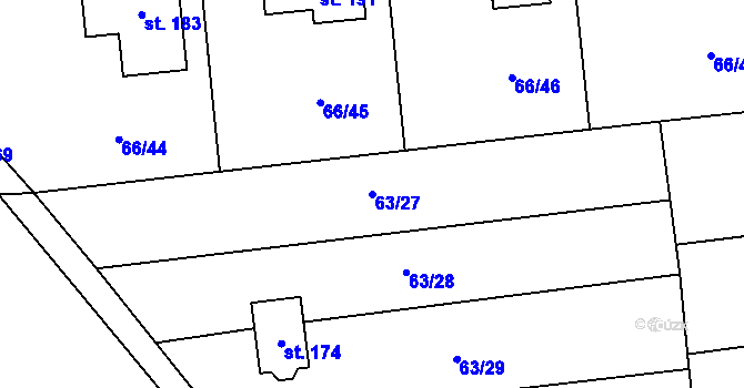 Parcela st. 63/27 v KÚ Máslovice, Katastrální mapa