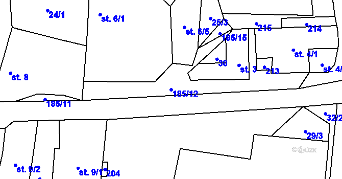 Parcela st. 185/12 v KÚ Máslovice, Katastrální mapa