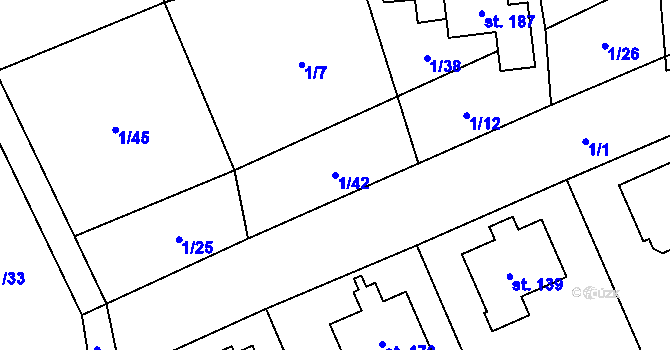 Parcela st. 1/42 v KÚ Máslovice, Katastrální mapa
