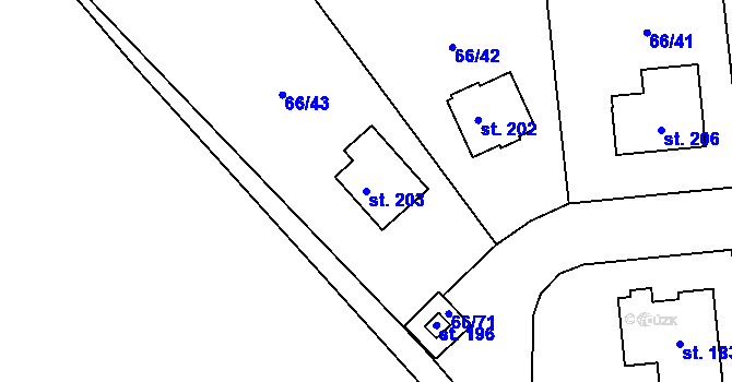 Parcela st. 203 v KÚ Máslovice, Katastrální mapa