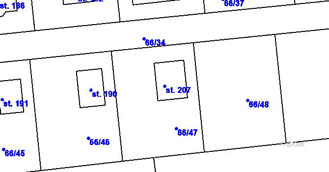 Parcela st. 207 v KÚ Máslovice, Katastrální mapa