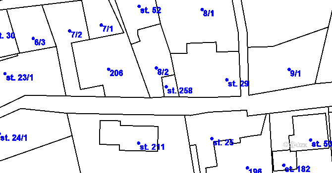 Parcela st. 258 v KÚ Máslovice, Katastrální mapa