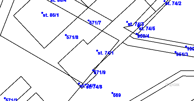 Parcela st. 74/1 v KÚ Mastník, Katastrální mapa
