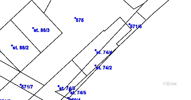 Parcela st. 74/4 v KÚ Mastník, Katastrální mapa