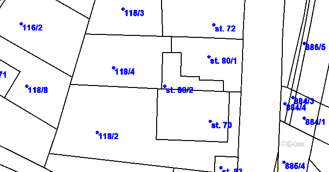 Parcela st. 80/2 v KÚ Mastník, Katastrální mapa