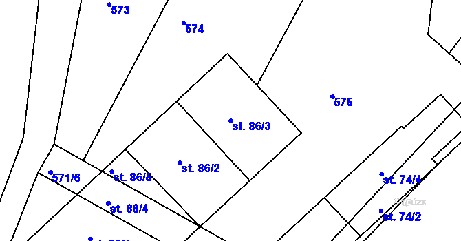 Parcela st. 86/3 v KÚ Mastník, Katastrální mapa