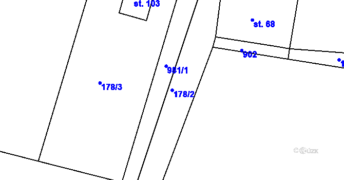 Parcela st. 178/2 v KÚ Mastník, Katastrální mapa