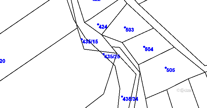 Parcela st. 435/25 v KÚ Mastník, Katastrální mapa