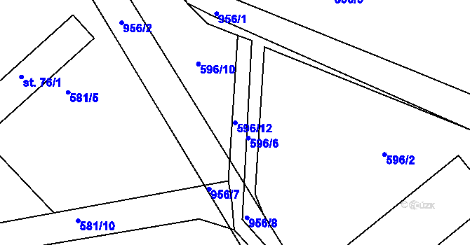 Parcela st. 596/12 v KÚ Mastník, Katastrální mapa