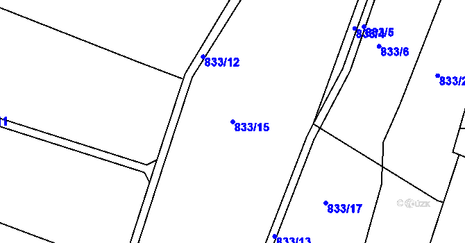 Parcela st. 833/15 v KÚ Mastník, Katastrální mapa