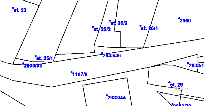 Parcela st. 2933/36 v KÚ Mašovice u Znojma, Katastrální mapa